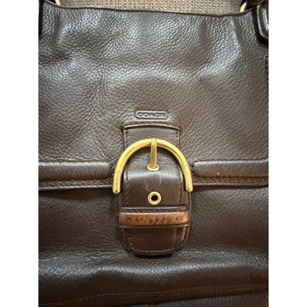 Coach Dark Brown Pebbled Leather Buckle Shoulder Bag Brass Hardware 2013 Line - Picture 3 of 10